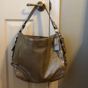Authentic Metallic Suede Coach Bucket Bag